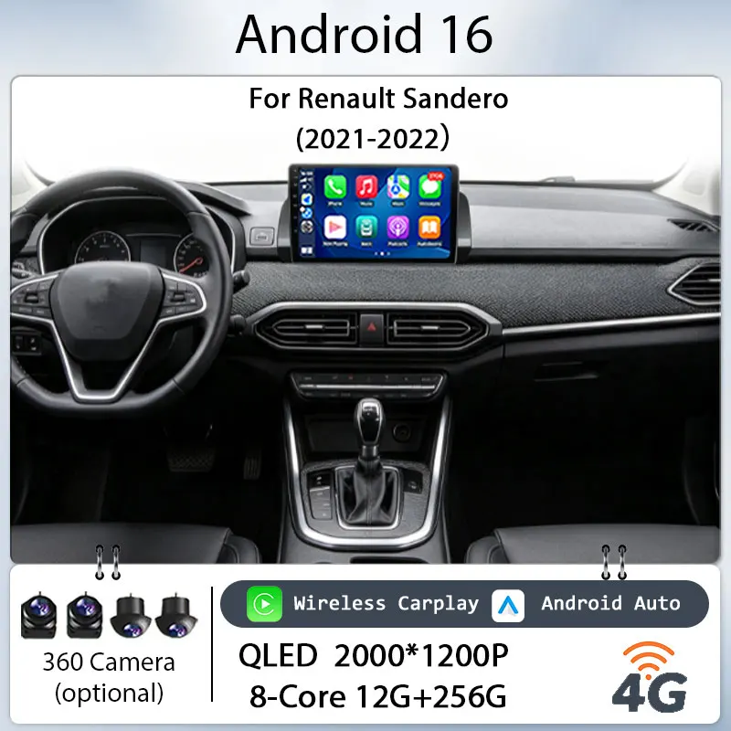 10 Inch Android 16 Wireless CarPlay GPS Navi BT DSP WiFi for Renault Sandero 2021‑2022 IPS Touch Screen Head Unit Receiver LHD