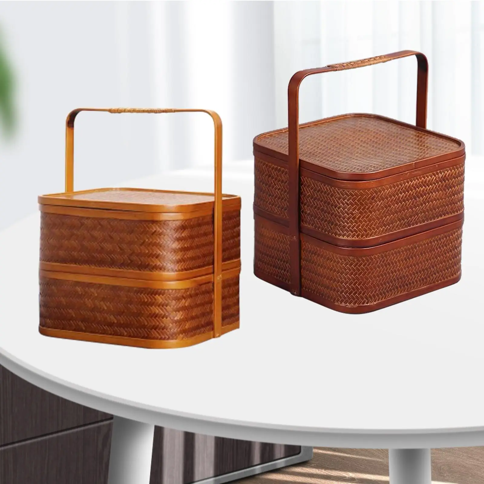 

Bamboo Hand Double-layer Design Exquisite Workmanship Storage Pastries Gift