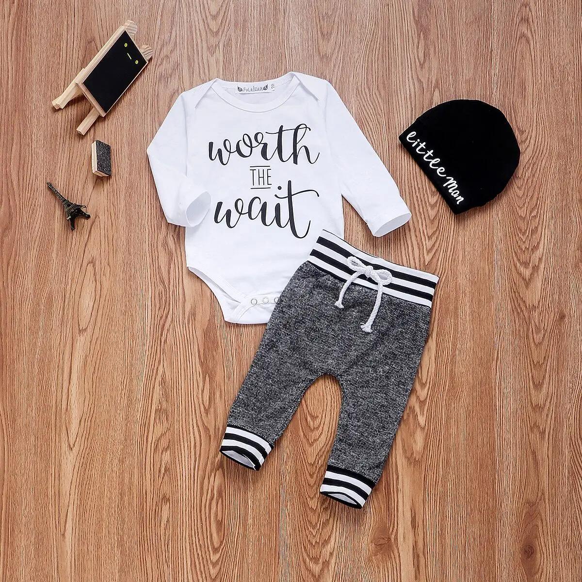 Newborn Baby Boy Clothes Cute Letter Print Long Sleeve Romper Bodysuit Pants Hat 3PC Coming Home Outfit