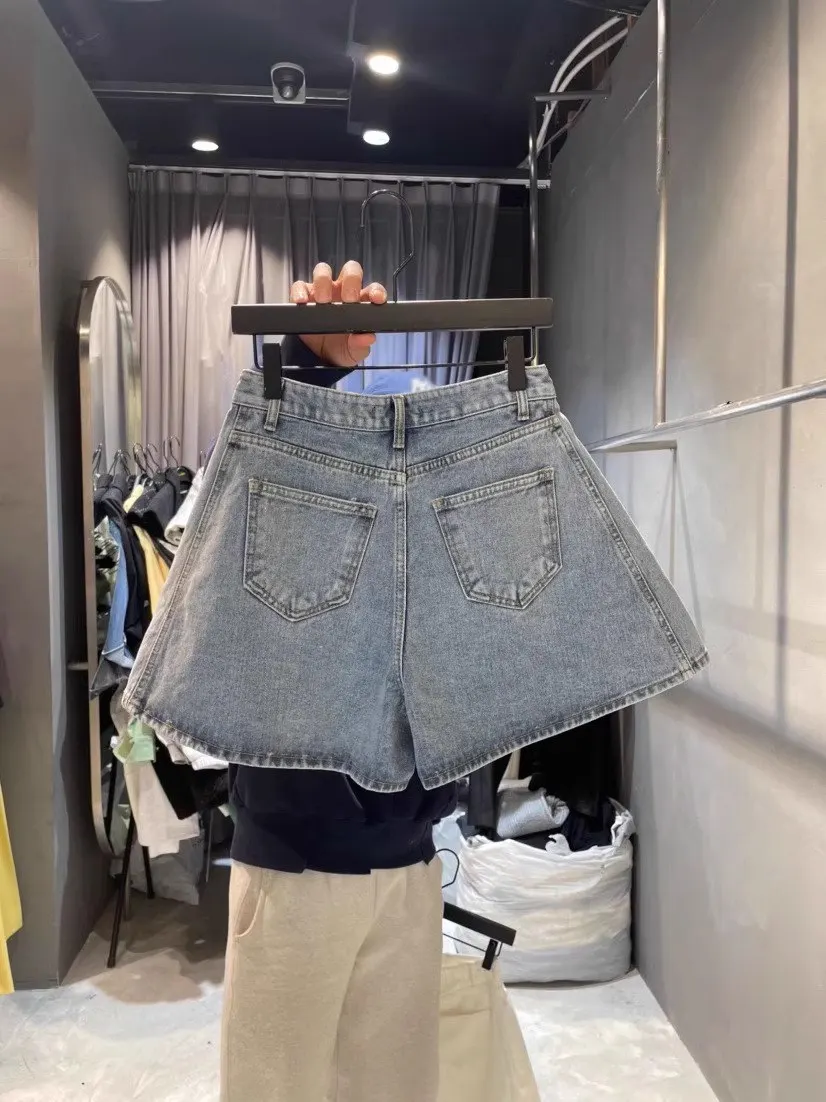 

High Waist A-Line Wide Leg Denim orts Women's Hot Pants Summer New Arrival Dongda Gate Vintage Waed Slimming orts