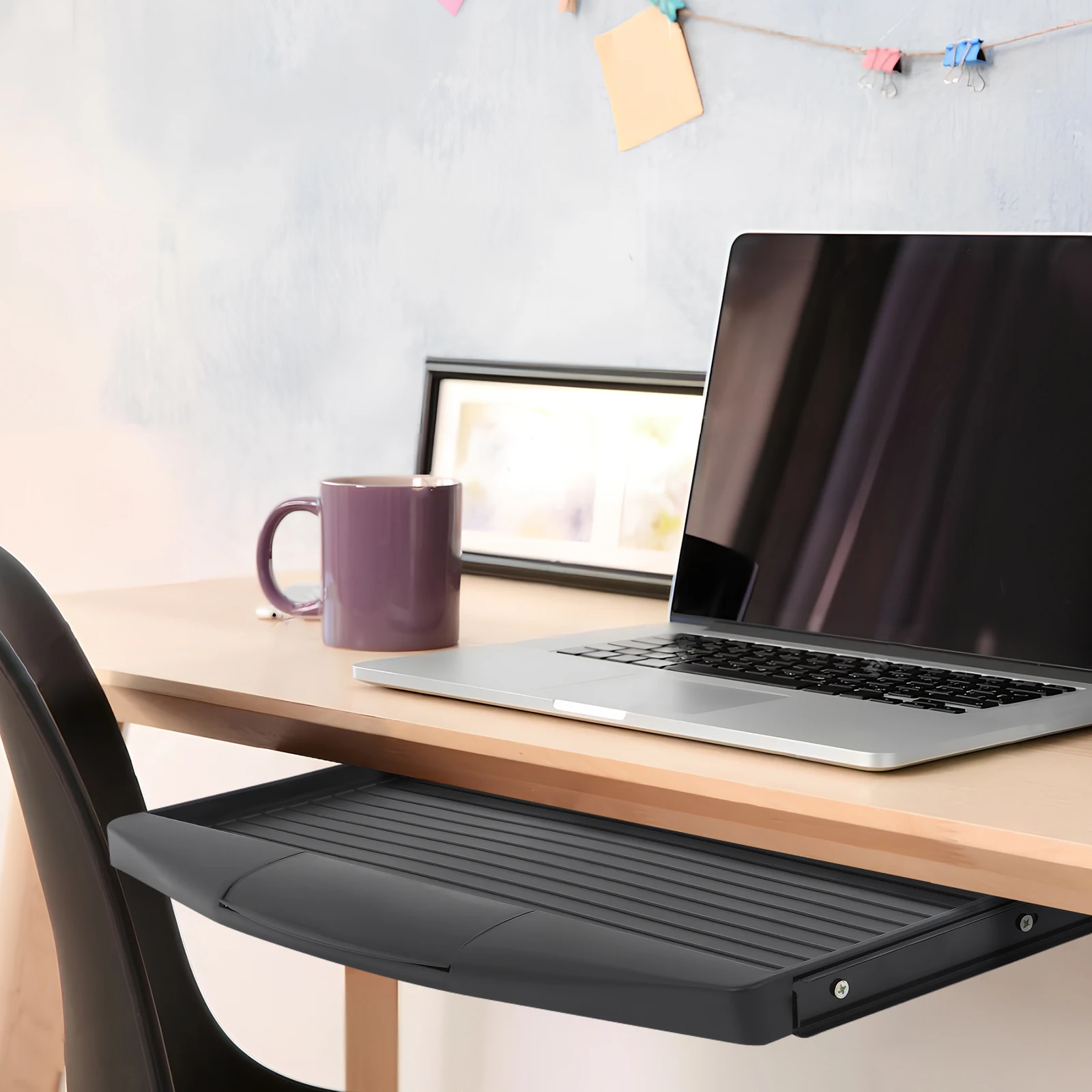 

Computer Keyboard Tray Drawer Type Stand Black Plastic Storage Plate Ergonomic Design Space Saving Under Desk Organizer