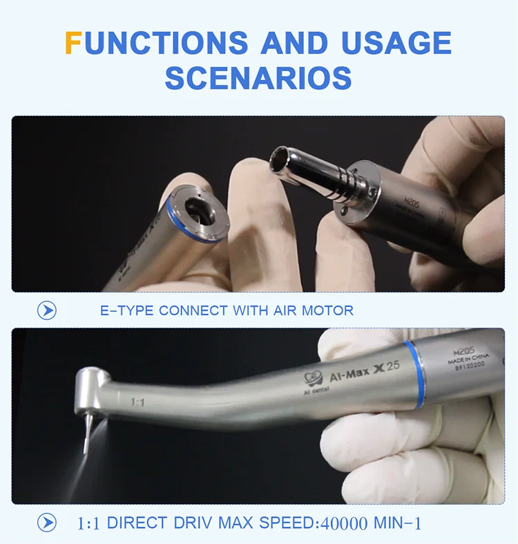 Dental Contra Angle-handpiece 1:5/1:1/4:1/16:1 Low Speed Hand Piece Single Water Spray E-Type Connector Without Fiber Optic
