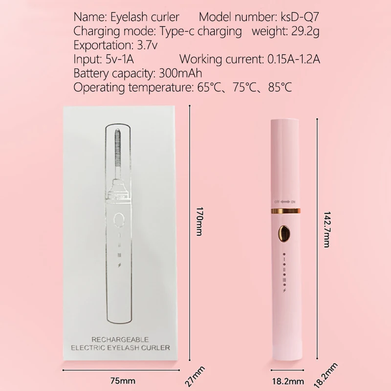 3-in-1Heated Eyelash Curler USB Rechargeable Heated Lash Brush with 3 Brush Heads,3 Temp Settings Eyelash Curler