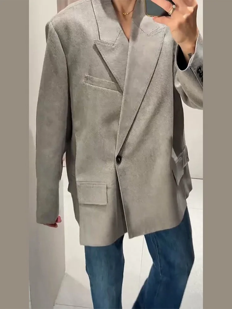 

2026 весенний свободный женский пиджак на одной пуговице, элегантный пиджак с лацканами и длинными рукавами, разделенные пиджаки, женская верхняя одежда для повседневного использования