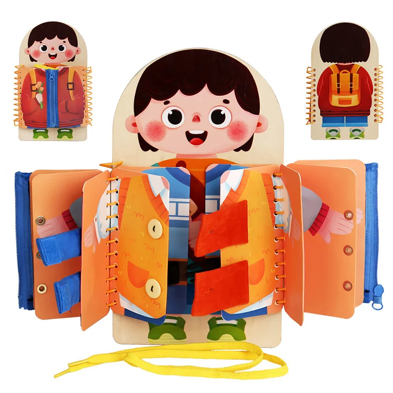 Montessori Busy Board Wooden Toys Toddlers Activity Board Learning to Dress Basic Life Skill Toy Baby Busyboard Development Toys