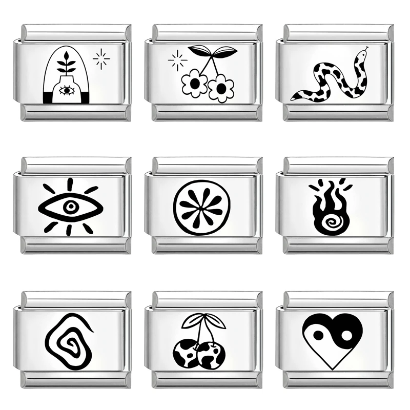 جديد النقش بالليزر الكرز القلب العين زهرة ربط الخرز صالح 9 مللي متر السحر الإيطالي النساء الرجال سوار مجوهرات DIY بها بنفسك صنع الهدايا #4