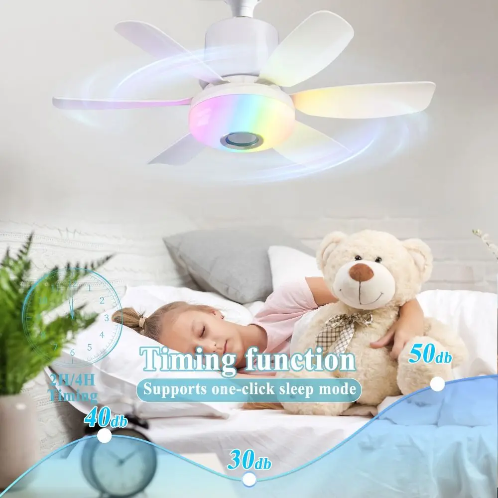

2 in 1 RGB Ceiling Fan Light Remote Control with Bluetooth Music Electric Cordless Fan Speed Adjustable Universal Ceiling Lamp