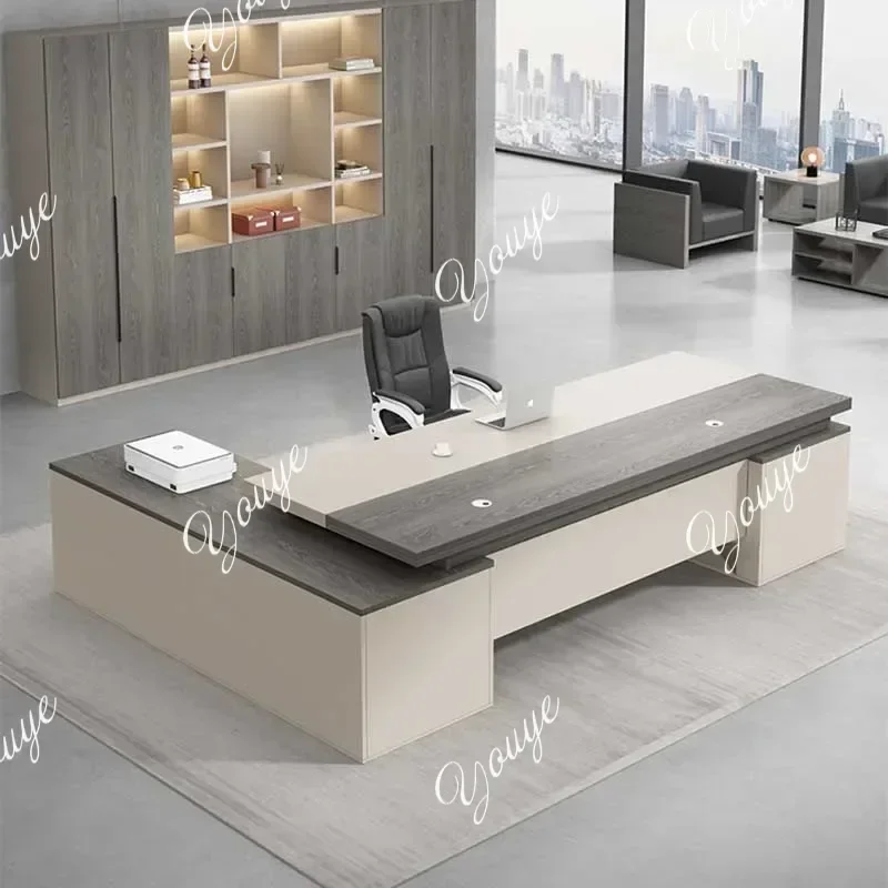 L-J Corner Luxury Office Desk Drawer Household Brown Study Computer Office Desk Executive Home Writing Mesa Ordenador Furniture