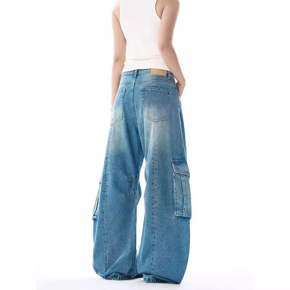 女性のブルーカーゴだぶだぶのジーンズ Y2K アメリカのハイストリート 2000S スタイル原宿美的ヴィンテージジーンズパンツズボン服新しい