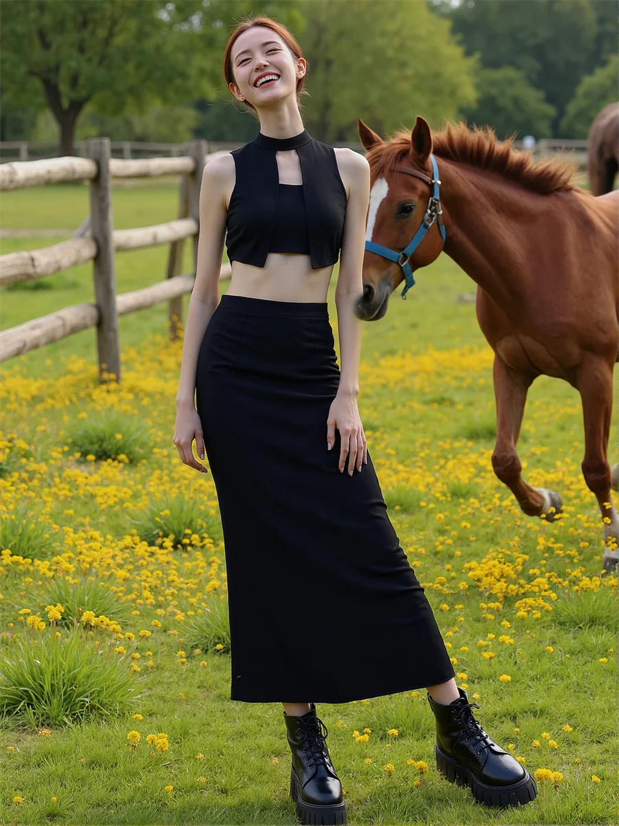 Jupes pour femmes coupe régulière noir Vintage haut de gamme vêtements de travail femmes mince cheville longueur formelle coupe droite costume matériel de mode