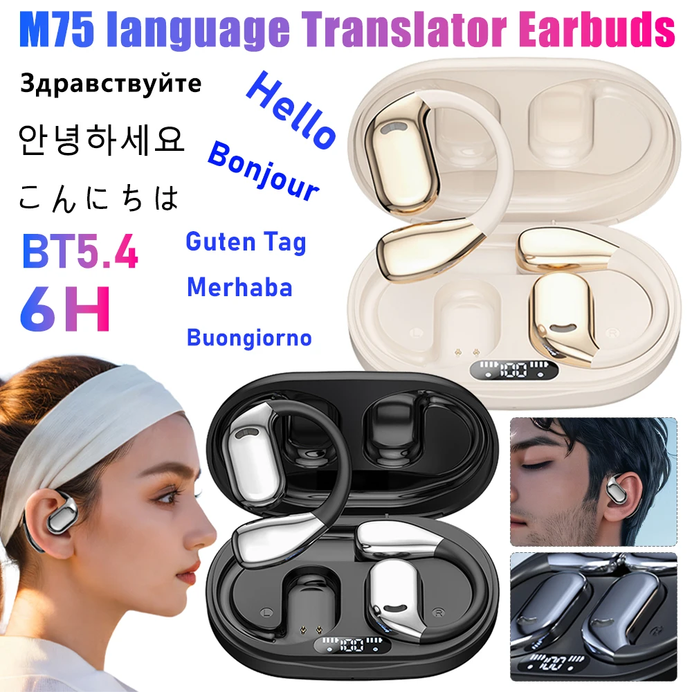 Language Translator Touch Control Earbuds Bluetooth-Compatible 5.4 Translation Earphones Long Battery Life Translate Headphone