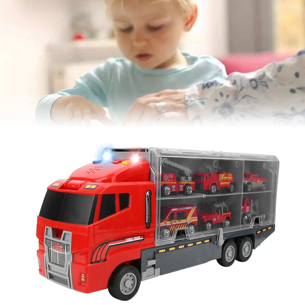 ZK40 Child Educational Alloy Music Light Car Carrier Mini Cars Toys Lots for Kids(Fire Fighting Car)