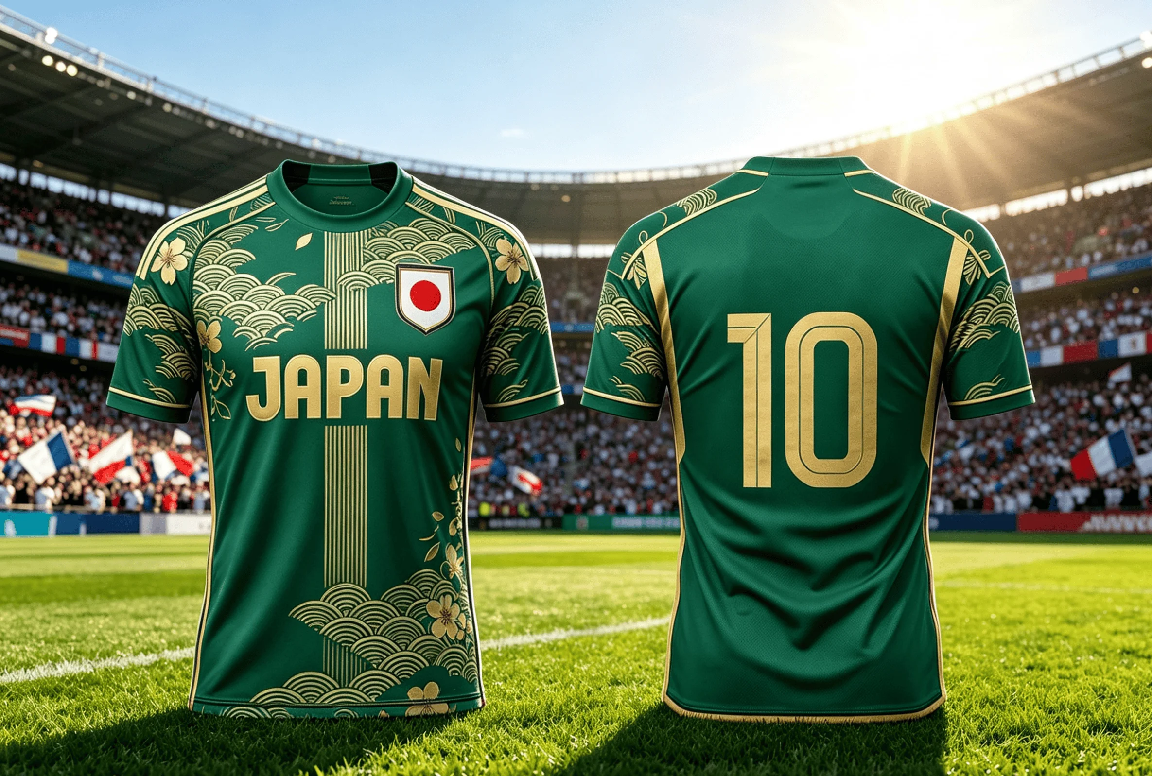 1‑Piece Men Football Jersey Japanese Sakura Wave Print Breathable Quick‑Dry Short Sleeve Shirt For Sports Competition Match Trai