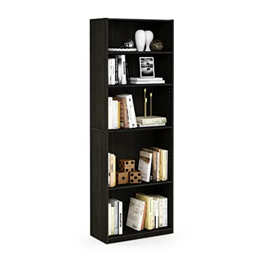 Estantería para Libros JAYA de 5 Niveles con Estantes Ajustables de 9.5" x 24.5" x 71.2" para Organización y Almacenamiento para el Hogar