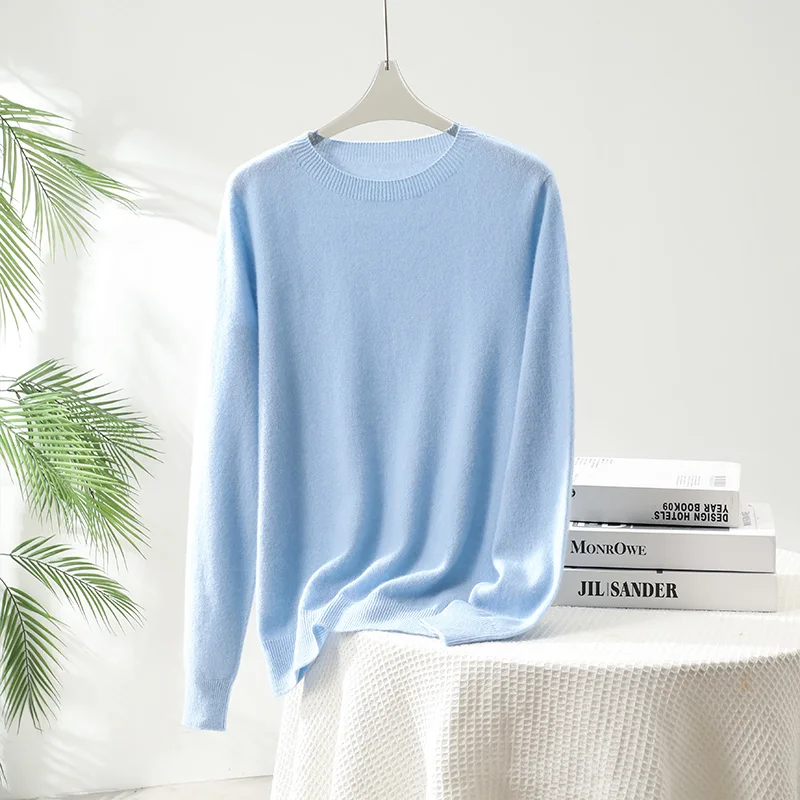 Women's O-neck Pullover 100% Pure Cashmere Long Sleeve Sweater Top Grade Comfortable Loose Knitwear Casual Fashion 2025 GH