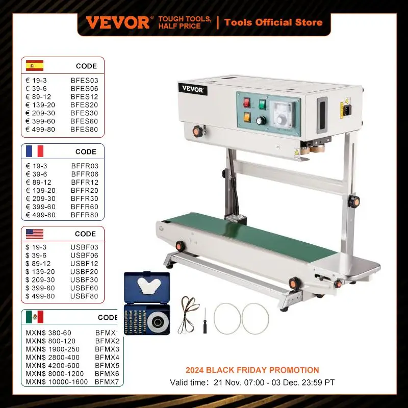 

VEVOR FR-900 Continuous Vertical / Horizontal Sealing Machine 700W Automatic Sealer PVC Coding Plastic Logo for Production Line