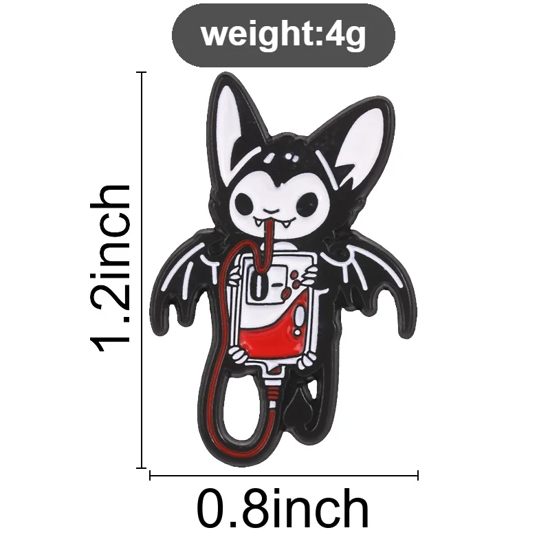 Bat Blood Bag Badges Cute Kawaii Cartoon Vampire Enamel Pins Lapel Brooches Creepy Gothic Animal Halloween Accessory Gift