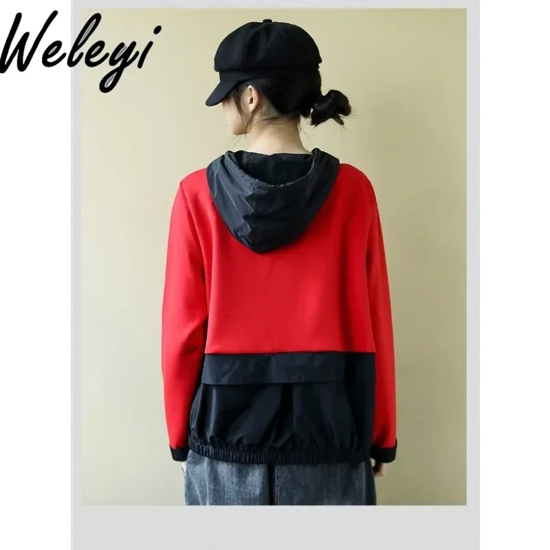 New Long Sleeve Hoodies Autumn and Winter High End Fashionable Loose Casual Versatile Splicing Hooded Drawstring Chic Top Jacket