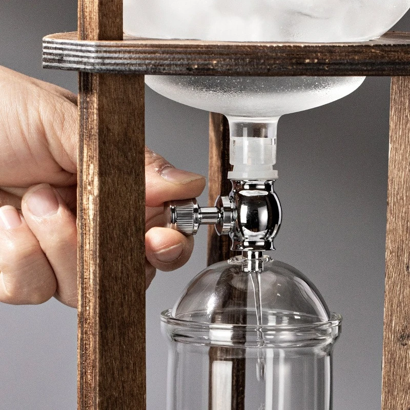 Ice Drip Coffee Pot, Cold Brew Coffee Maker, Wooden‑Handle Hand Brew Coffee Set, Drip‑Style Iced Coffee Brewing Pot