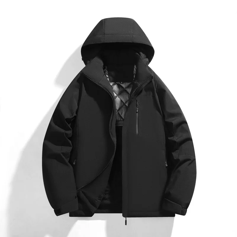 Men Down Jacket Winter Contrast Color Patchwork Male Outerwear Thicken Windproof Long Sleeve Outdoor Man Detachable Hooded Coat