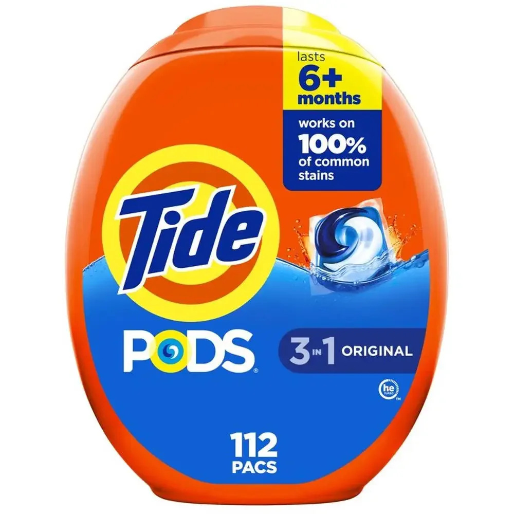 Tide Pods Opakowania detergentów do prania Oryginalne opakowanie 112 sztuk Potężne czyszczenie 3 w 1 Walczące z plam Świeży zapach Kompatybilny z zimną wodą.