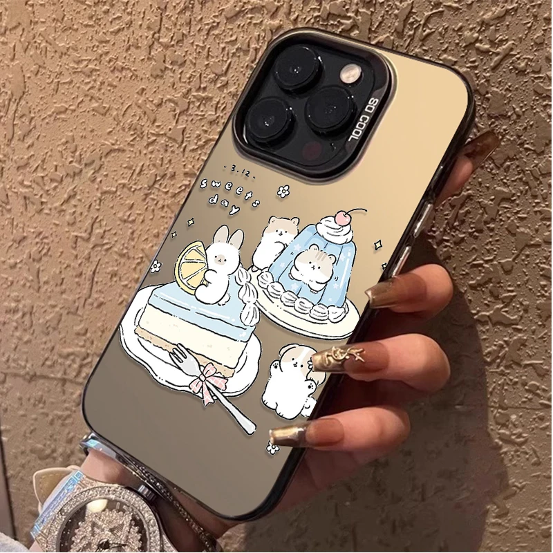 Niedliche Cartoon-Kuchen-Katze-Matte-Hartschale für iPhone 16 15 14 13 12 11 Pro Max XS X XR 8 7 Plus SE 2020 stoßfeste Beschichtung PC-Abdeckung