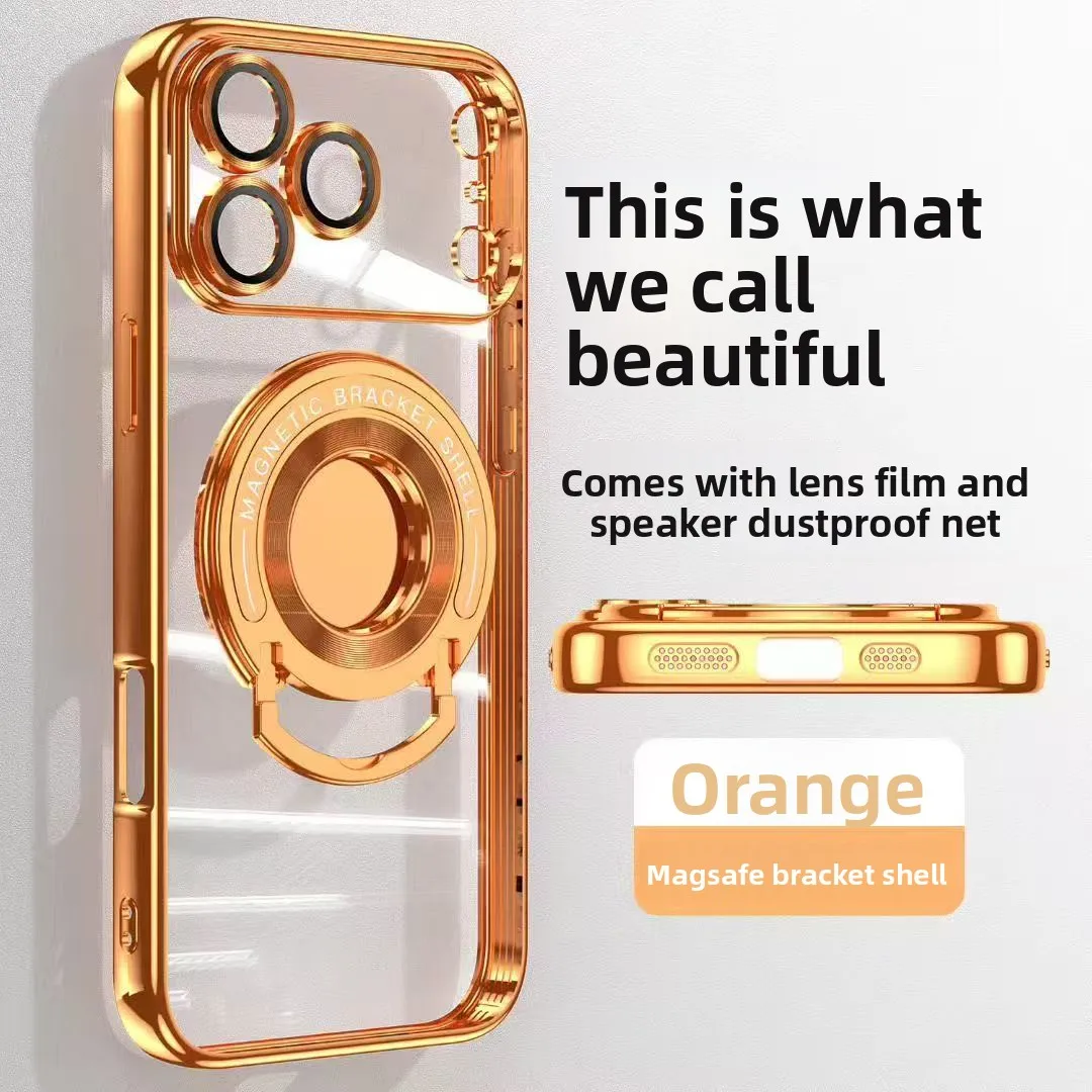 

For iphone 17 Pro Max Magsafe Magnetic Ring Stand Holder Phone Case For iphone 17 Air Metal Frame Transparent Protection Cover
