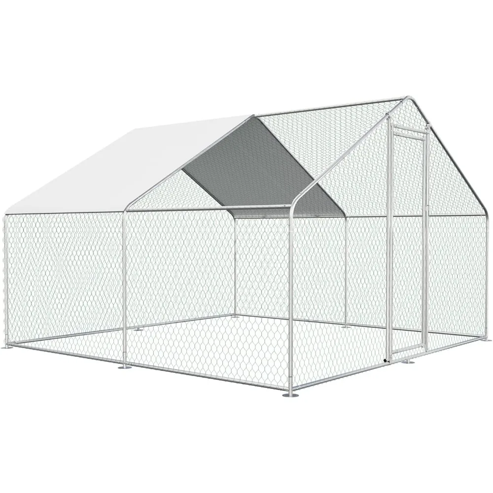 Chicken Coop Large Metal Chicken Run Pen for 10 Chickens Poultry Cage with Waterproof Cover for Walk-in Chicken Run for Yard Out