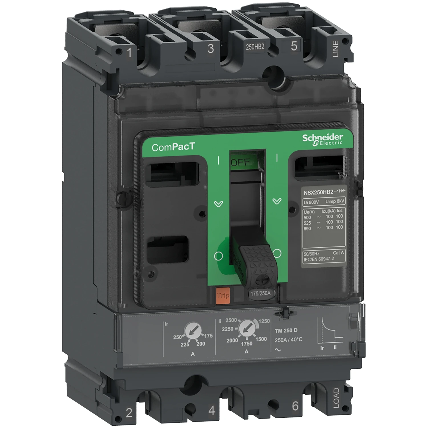 C25R3TM250 Circuit breaker, ComPacT NSX250R, 200kA/415VAC, 3 poles, TMD trip unit 250A