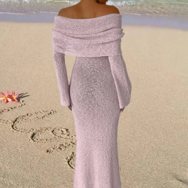 DSMTRC สีทึบ Elegant Off ไหล่ชุดชายหาดปกคลุมเสื้อคลุมยาวสําหรับผู้หญิงฤดูร้อน Holiday ดูผ่านใหม่ชุดถัก