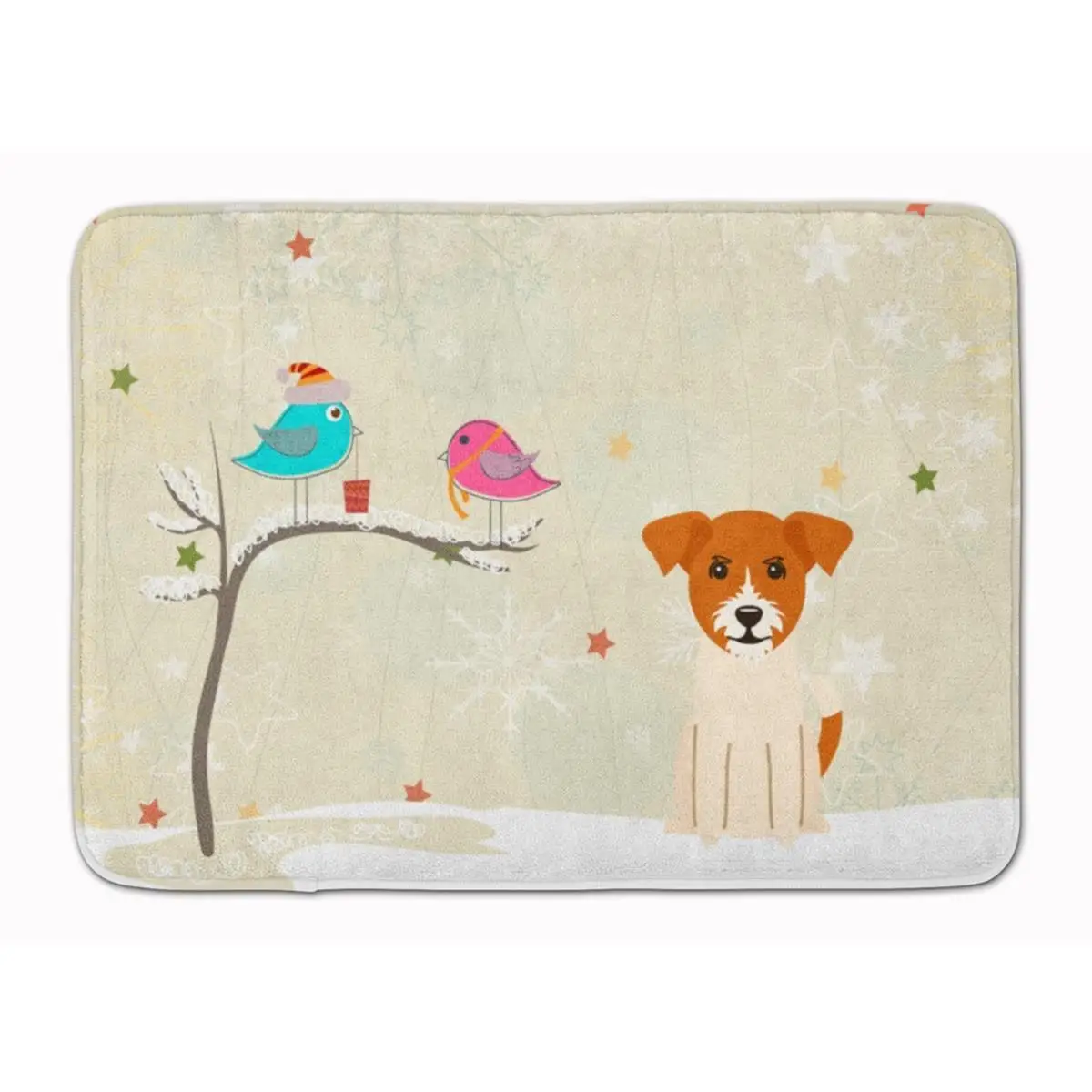 Cute Cartoon Dog and Bird Winter Woodland Bathroom Mat Rug Nursery Decor Kids Pet Animal Print Bath Carpet Whimsical Home Access