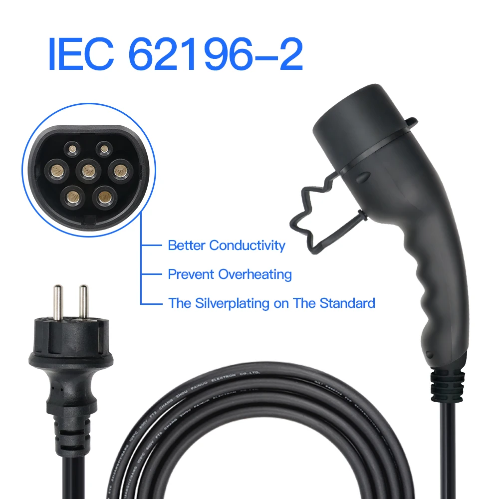 EV Portable Charger Type 2 16A 3.6KW IEC62196-2 EVSE Charging Cable 3.5M EU Plug Controller Wallbox For Electric PHEV Car