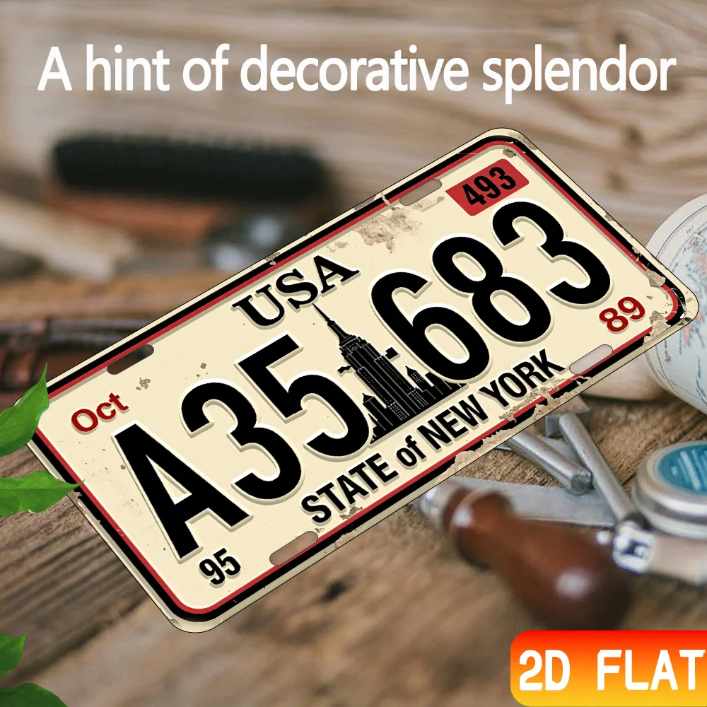 2D Flat, 1pc, for Decorative Use Only, Vintage Metal Wall Decorative Plaque with 'USA' and 'NY' Design