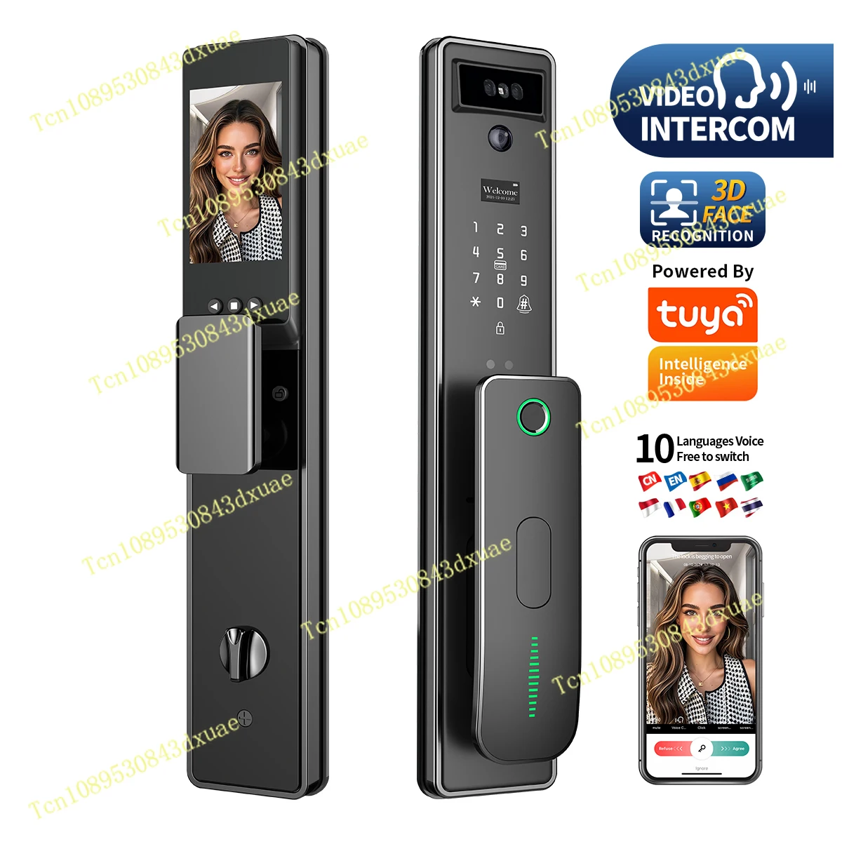 Factory Price Fully Automatic Electric Smart Lock With Camera Electronic Password Fingerprint Unlock 3D Face Digital Lock
