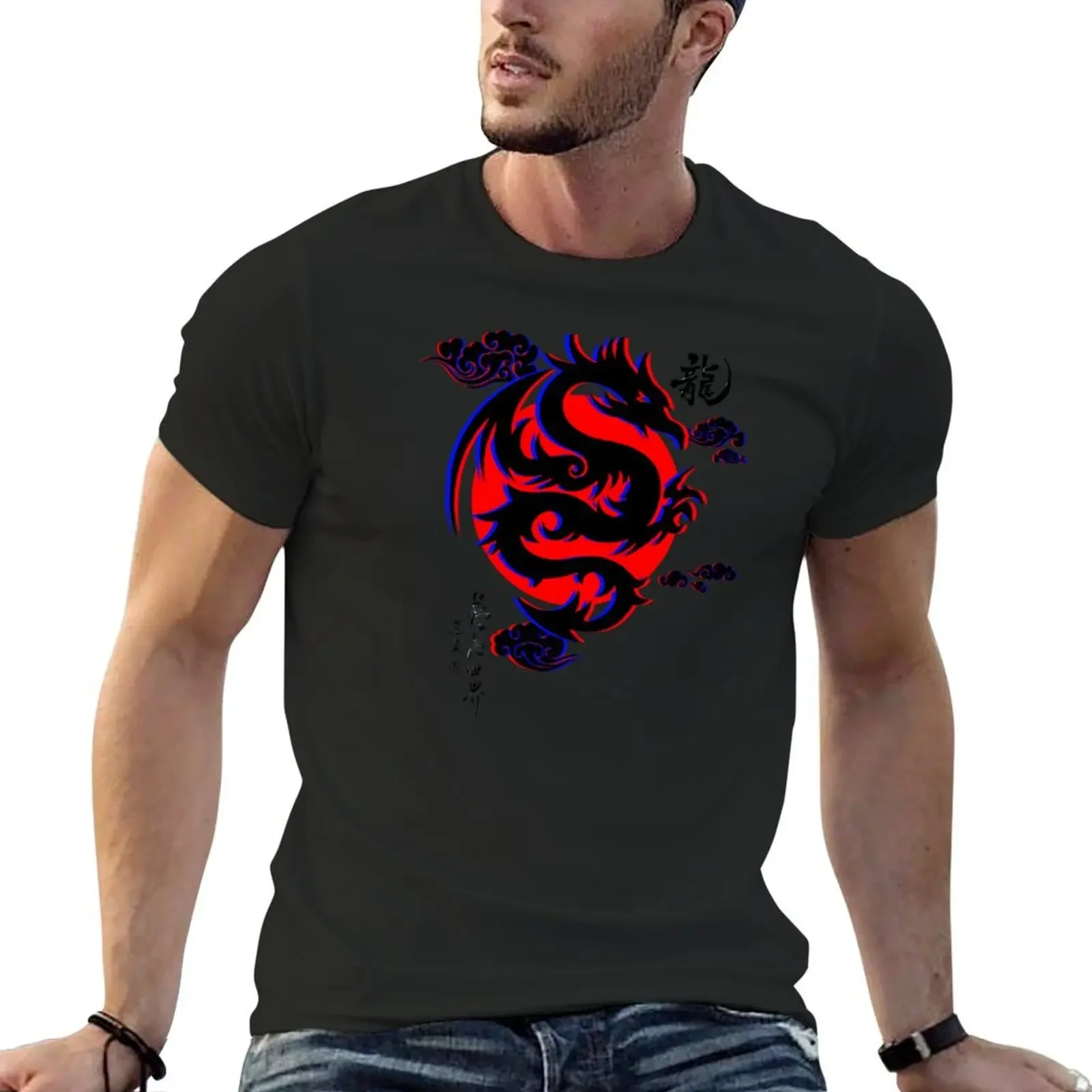 japanese glitch dragon mood T-Shirt summer tops cute tops quick-drying fitted t shirts for men