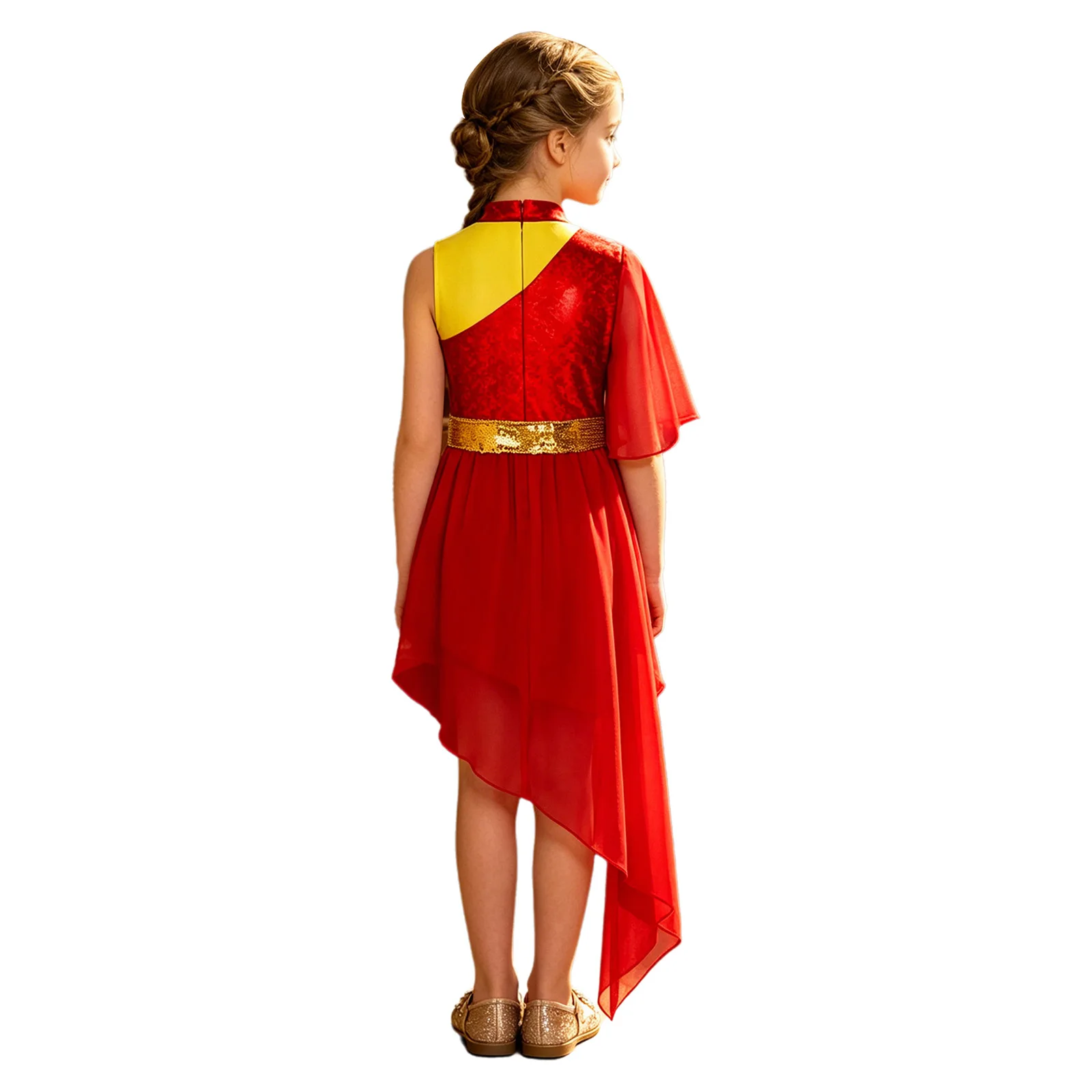 Teen Girls Praise Liturgical Worship Dance Costume Metallic Sequins Belt Tunic Dress Choir Church Lyrical Contemporary Dancewear