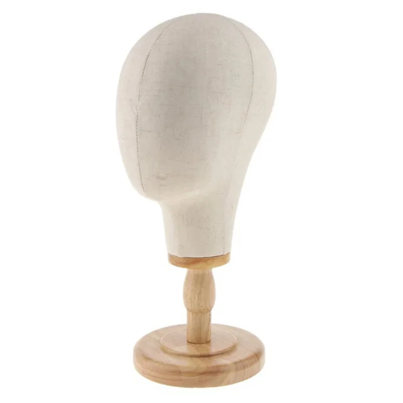 

AB06 Wig Head Stand Mannequin Headhat Display Stand Linen Wig Holder, Canvas Dome + Detachable Wood Stand For Wigs,Hats,Caps