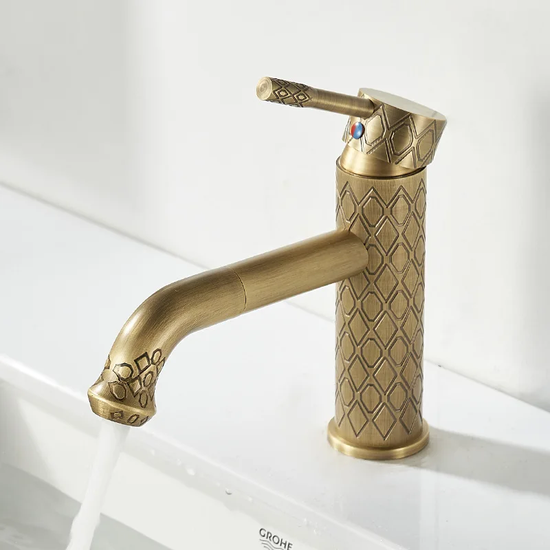 Full copper faucet, antique-style countertop basin faucet, hotel bathroom, bathroom sink, hot and cold faucet