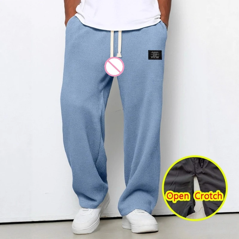 

Men Open Crotch Sexy Pants with Zippers Leggings Wide Leg Cargo Pants Safari Style Crotchless Clubwear Fashion Casual Trousers