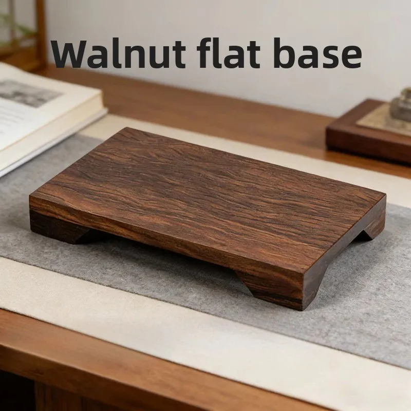 Solid Walnut Wood Display Stand Base Rectangle Heavy Duty Non-Slip Wooden Pedestal for Bonsai Crystal Buddha Statue Home Decor