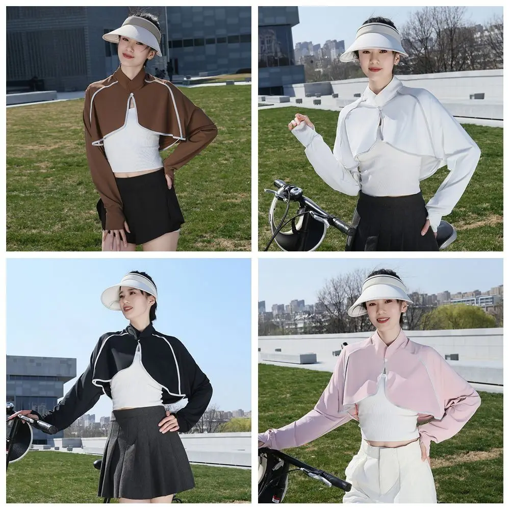 

Solid Color Sunscreen Shawl Ice Silk Thin Fabric Sun Protection Clothing Breathable Long Sleeve Ice Silk Cape Outdoor Activities