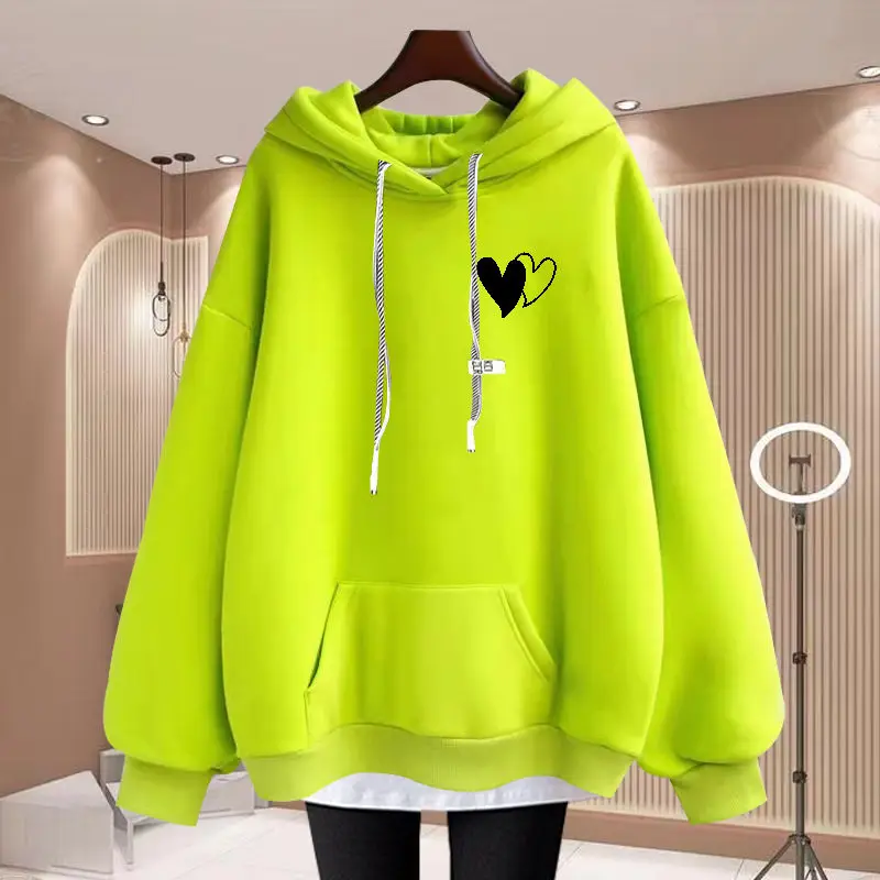 2023 New Winter Fake Two Pieces Oversized Hoodies Women\'s Casual Thick Warm Fleece Hooded Sweatshirts Loose Pullovers Female Top