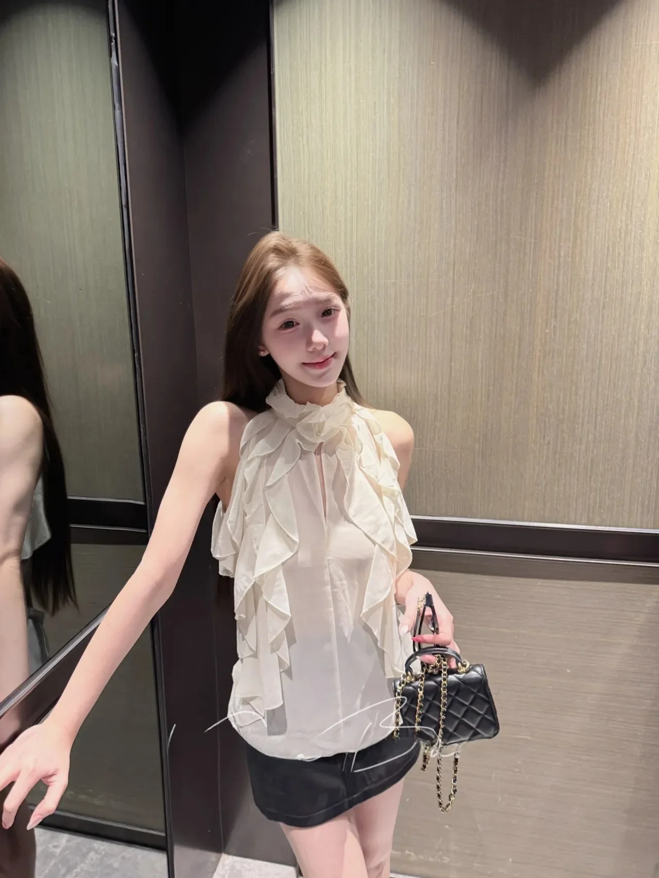 

Summer Pure Desire Women's Loose Slimming Asymmetrical Top Sexy Versatile Semi-Transparent Lace Shirt Korean Style Commute