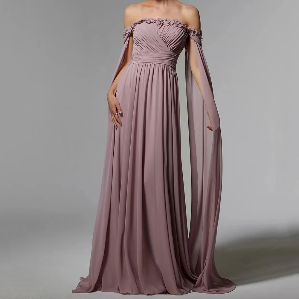 

Mermaid Women's Evening Dresses Floor-length Off The Shoulder Sleeveless Prom Gown Fashion Flowers Simple Draped Customized Gown