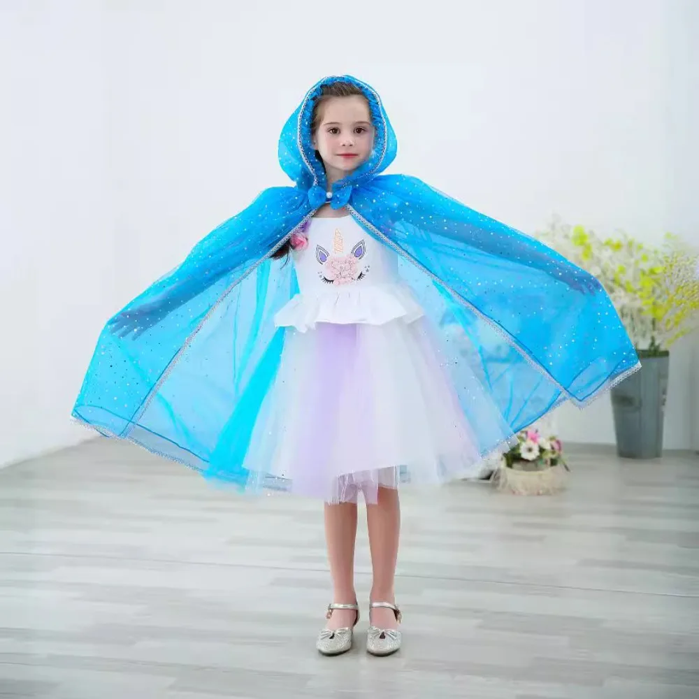 

New Tulle Girls Princess Cape Sweet Cute Children Costume Cloak with Hooded Girl Tulle Cloak For Elsa Rapunzel Cosplay