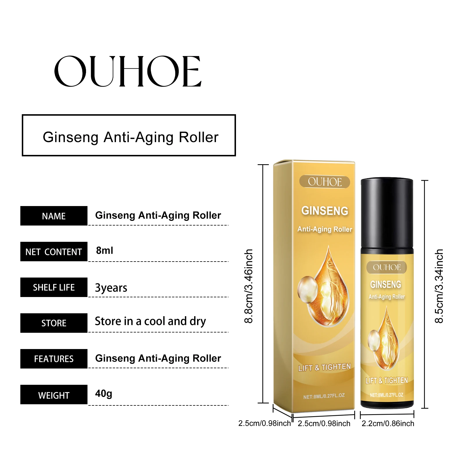 OUHOE Ginseng Anti-Aging Roller Wholesale Anti Wrinkle Ball Essence Collagen Hyaluronic Acid Moisturizes And Reduces Fine Lines