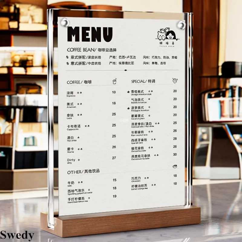 A5 148X210MM Wood Base Magnetic Acrylic Sign Holder Display Stand Table Menu Paper Holder Price Label Picture Photo Poster Frame