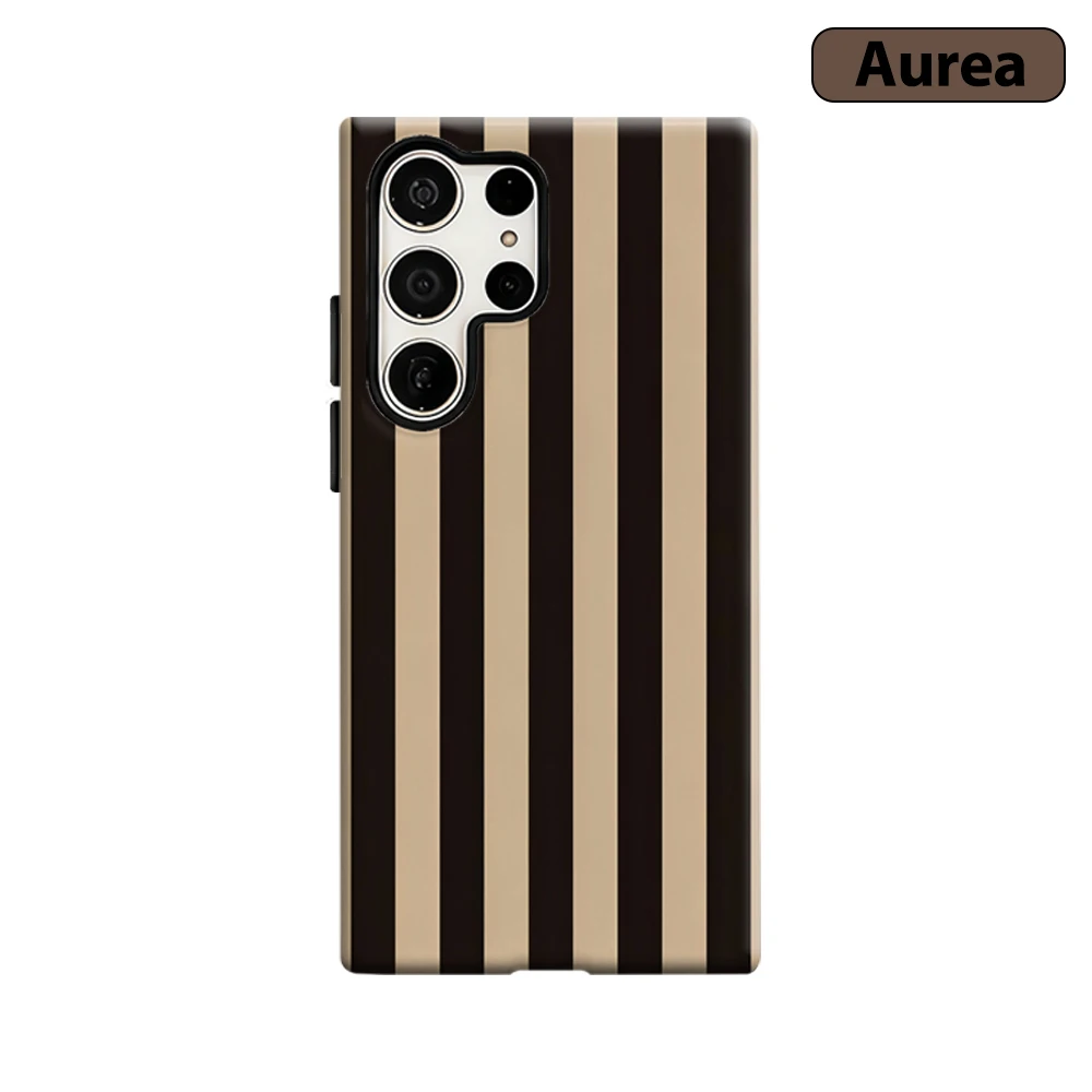 Braun & Beige Gestreifte Handyhülle für Samsung Galaxy S25 Ultra S24 S23 Ultra Plus Stoßfeste Doppelschicht Robuste Rückabdeckung
