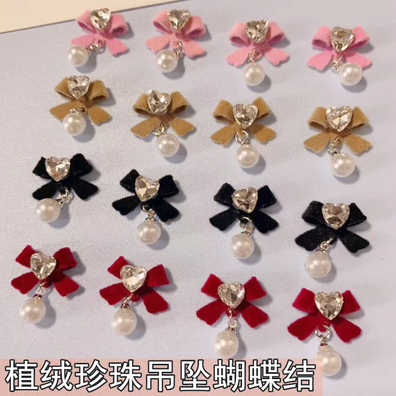 

5Pcs Winter Nail Art Flocking Charms Bowtie Shaped Penadant Dangle Designs Charms Jewelry For Manicure Nail Accessories