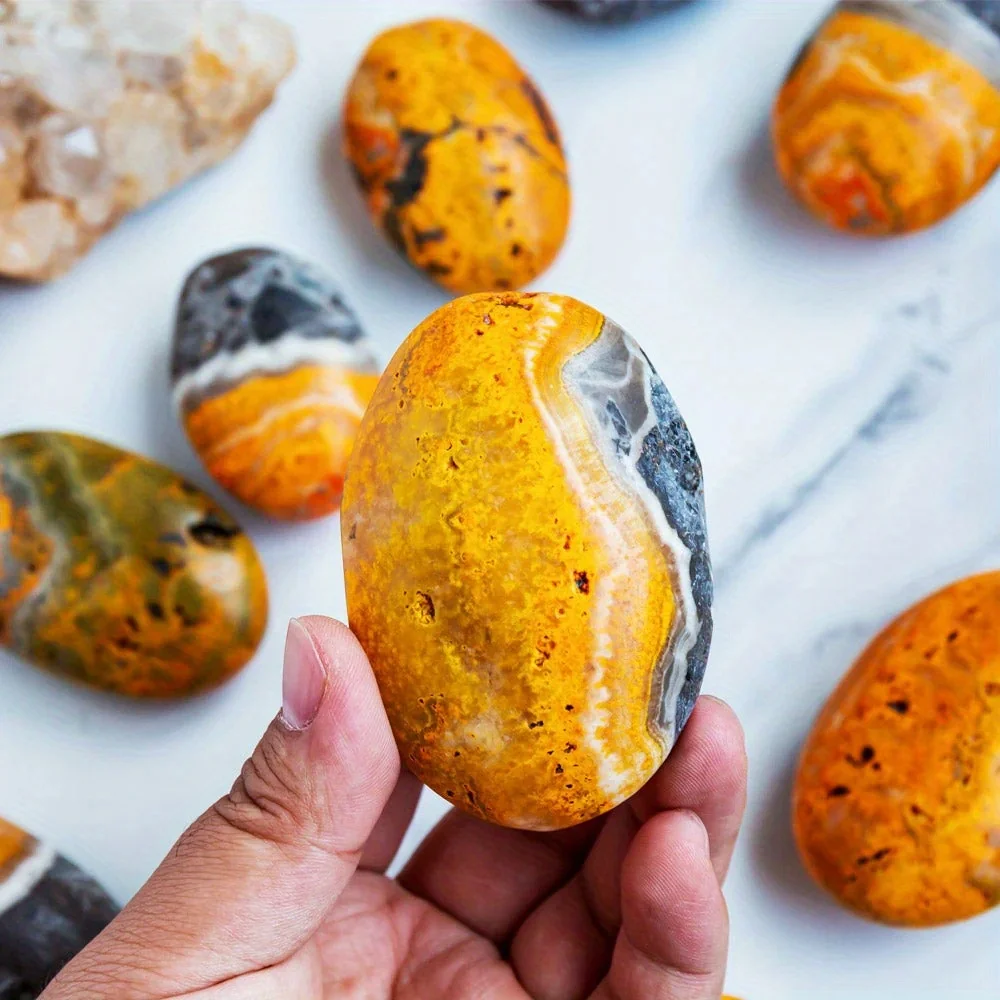 1Pc Bumblebee Jasper Palm Stone Natural Crystal for Home & Office Decor, Perfect Gift for Birthdays & Holidays